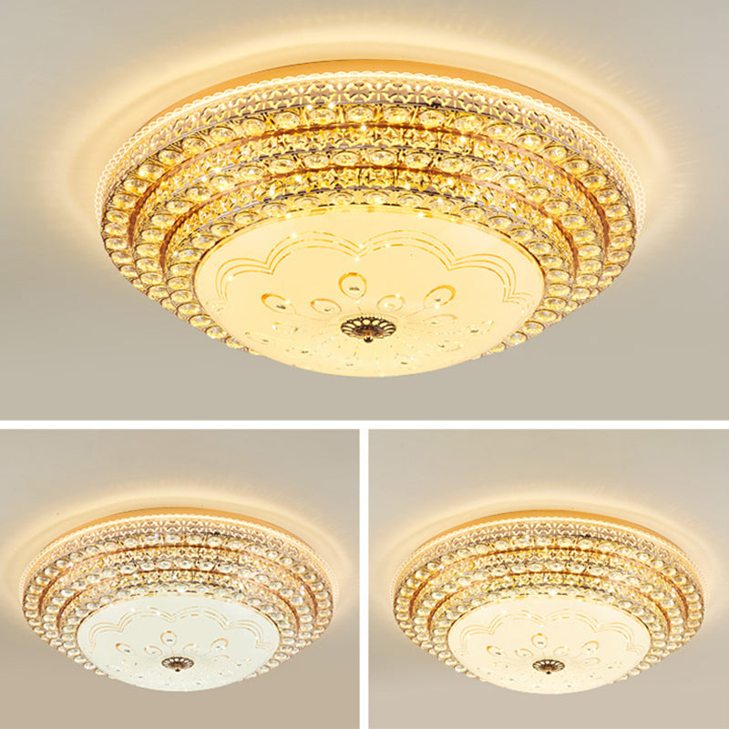 Gouden ronde kristallen LED-inbouw in moderne luxe stijl metalen plafondlamp voor woonkamer