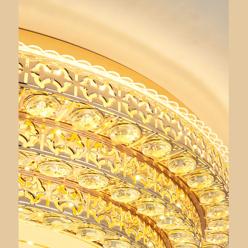 Gouden ronde kristallen LED-inbouw in moderne luxe stijl metalen plafondlamp voor woonkamer