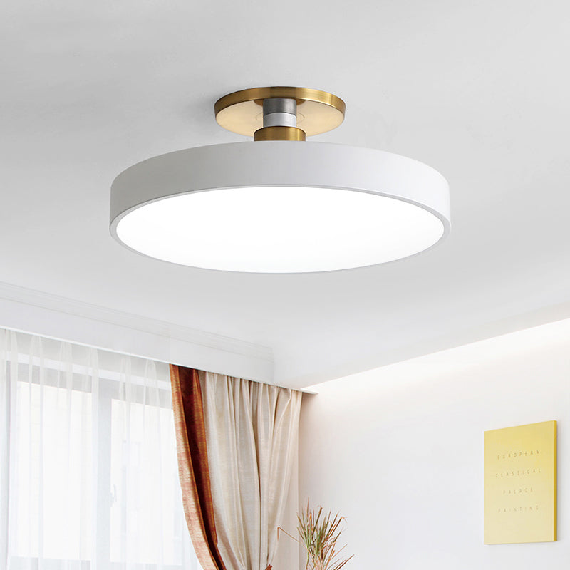 Drum Metal Ceiling Light Fixture Nordic LED White Semi Flush Mount Lighting in Warm/White Light, 12"/16"/19.5" W