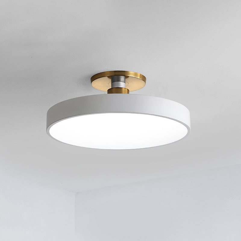 Drum Metal Ceiling Light Fixture Nordic LED White Semi Flush Mount Lighting in Warm/White Light, 12"/16"/19.5" W