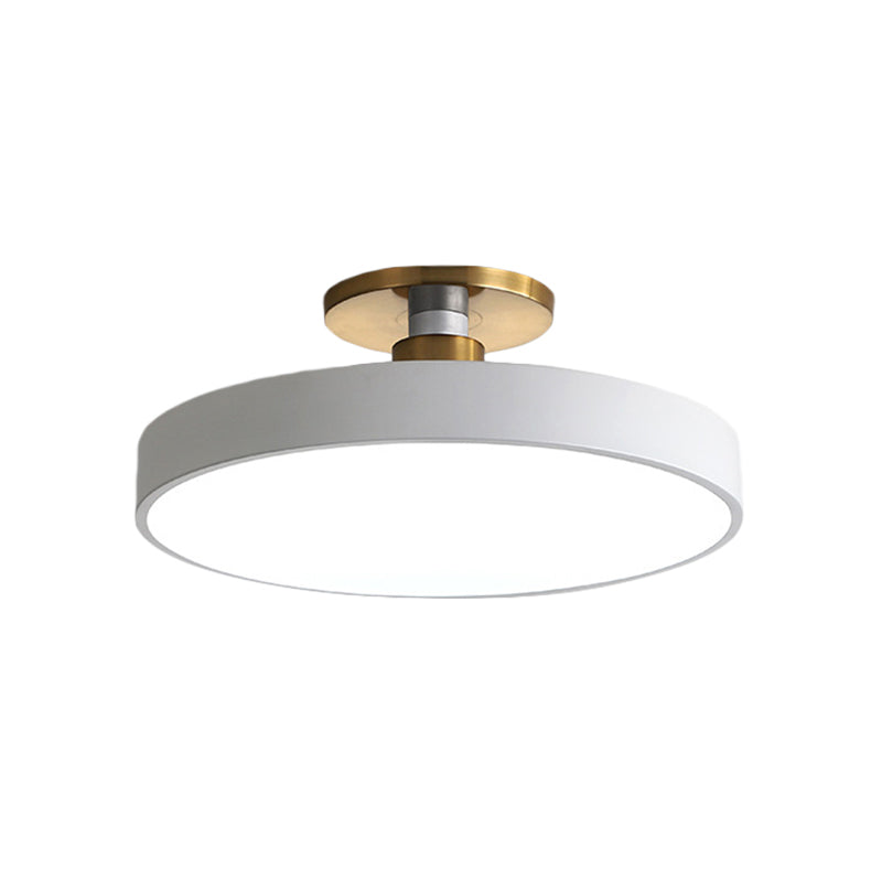 Drum Metal Ceiling Light Fixture Nordic LED White Semi Flush Mount Lighting in Warm/White Light, 12"/16"/19.5" W