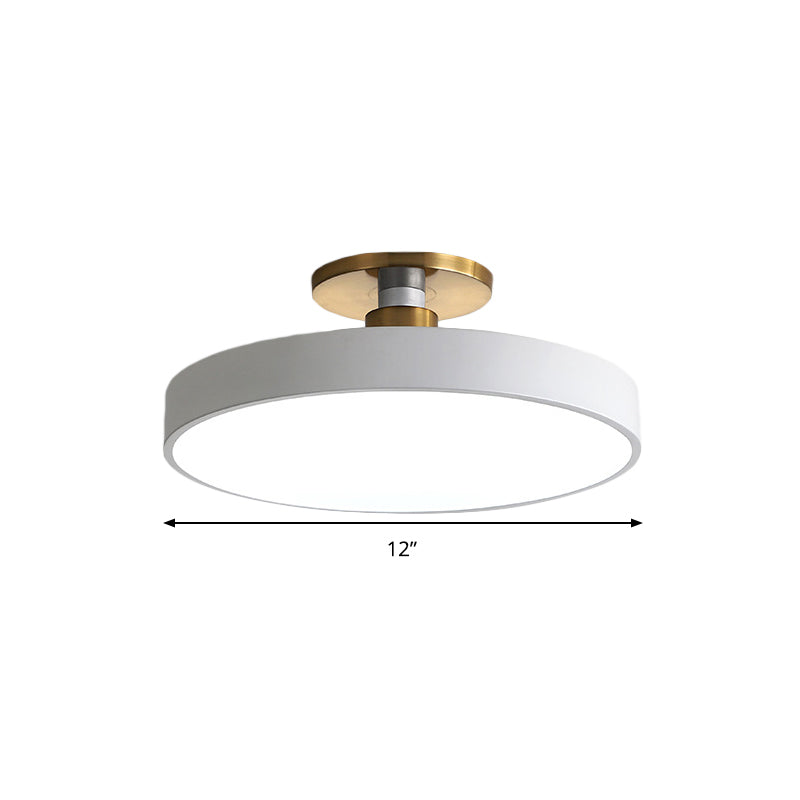 Drum Metal Ceiling Light Fixture Nordic LED White Semi Flush Mount Lighting in Warm/White Light, 12"/16"/19.5" W