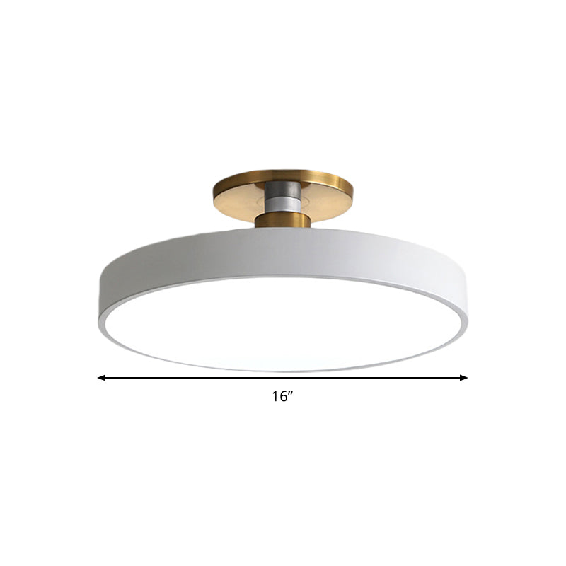 Drum Metal Ceiling Light Fixture Nordic LED White Semi Flush Mount Lighting in Warm/White Light, 12"/16"/19.5" W