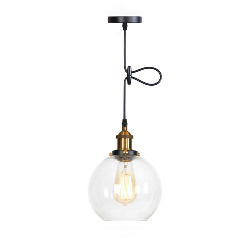Stile industriale Bulbo singolo Impiccamento Lumo in vetro trasparente Lampada a sospensione retrò per camera da pranzo camera da letto