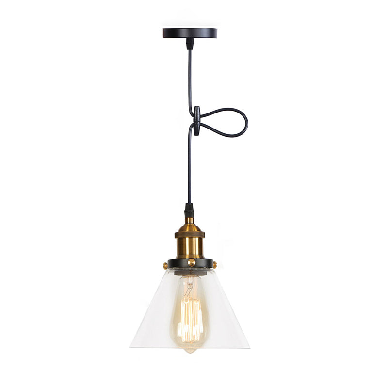 Stile industriale Bulbo singolo Impiccamento Lumo in vetro trasparente Lampada a sospensione retrò per camera da pranzo camera da letto