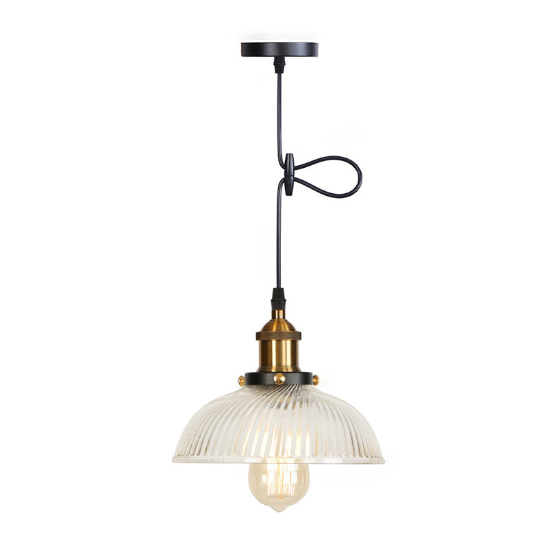 Stile industriale Bulbo singolo Impiccamento Lumo in vetro trasparente Lampada a sospensione retrò per camera da pranzo camera da letto