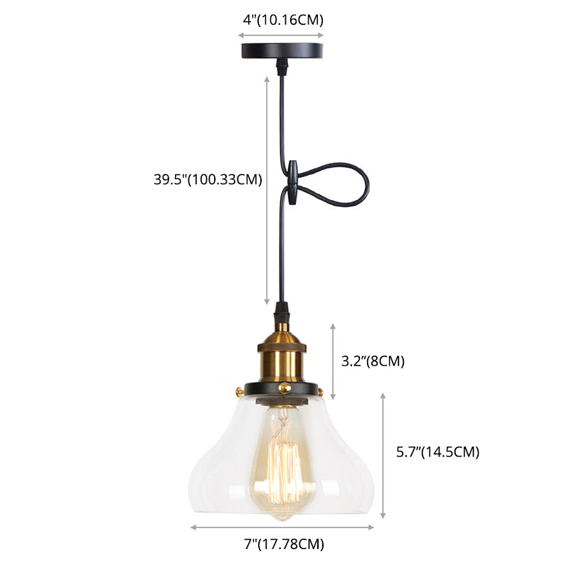 Stile industriale Bulbo singolo Impiccamento Lumo in vetro trasparente Lampada a sospensione retrò per camera da pranzo camera da letto