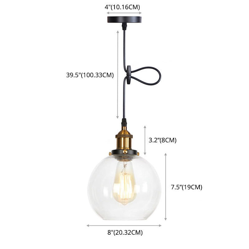 Stile industriale Bulbo singolo Impiccamento Lumo in vetro trasparente Lampada a sospensione retrò per camera da pranzo camera da letto