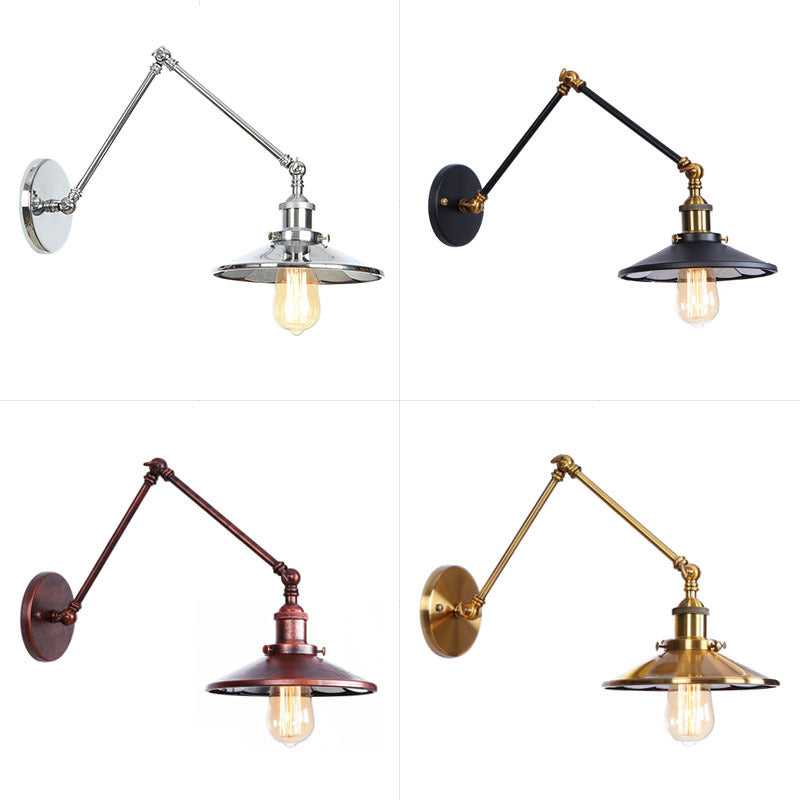 Armlänge Verstellbarer industrieller Stil Metall Wandlampe Untertasse Schatten Vintage Leuchte für Schlafzimmer