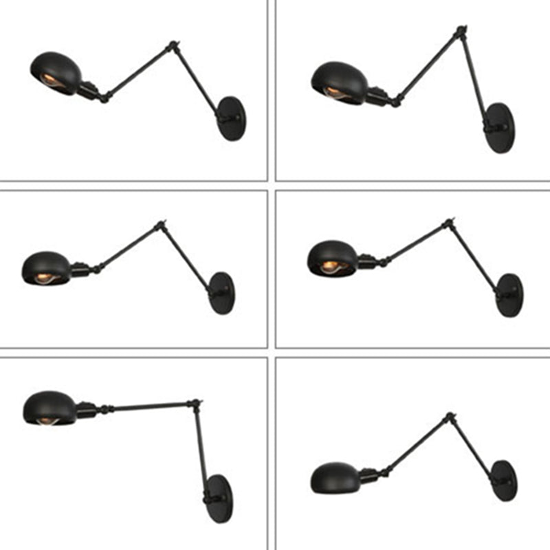 Lumière murale de style industriel noir givré 2 sections Swing Am Sponce Light avec une teinte en métal de bol