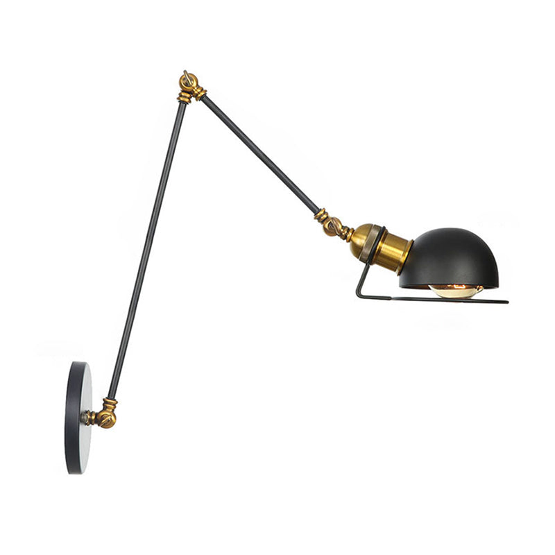 Lampe murale du bras swing en métal vintage avec nuance de bol à 1 feu de style industriel.