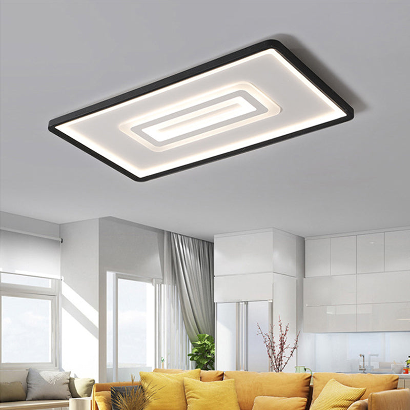 35.5"/43" W Dual Rechteck Flush Licht Nordic Style Schwarz Metall Innenbeleuchtung, Warm/Weiß Licht/Fernbedienung Stepless Dimmen