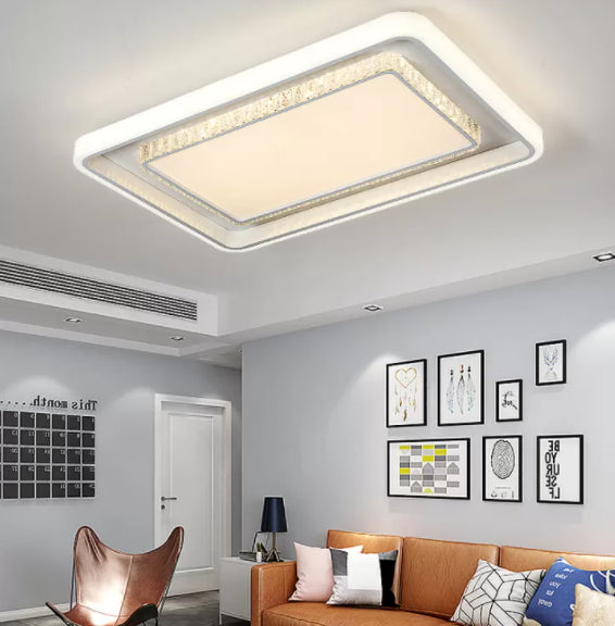 White 2-Tier Flush Light Nordic LED Crystal Ceiling Flush Mount for Living Room