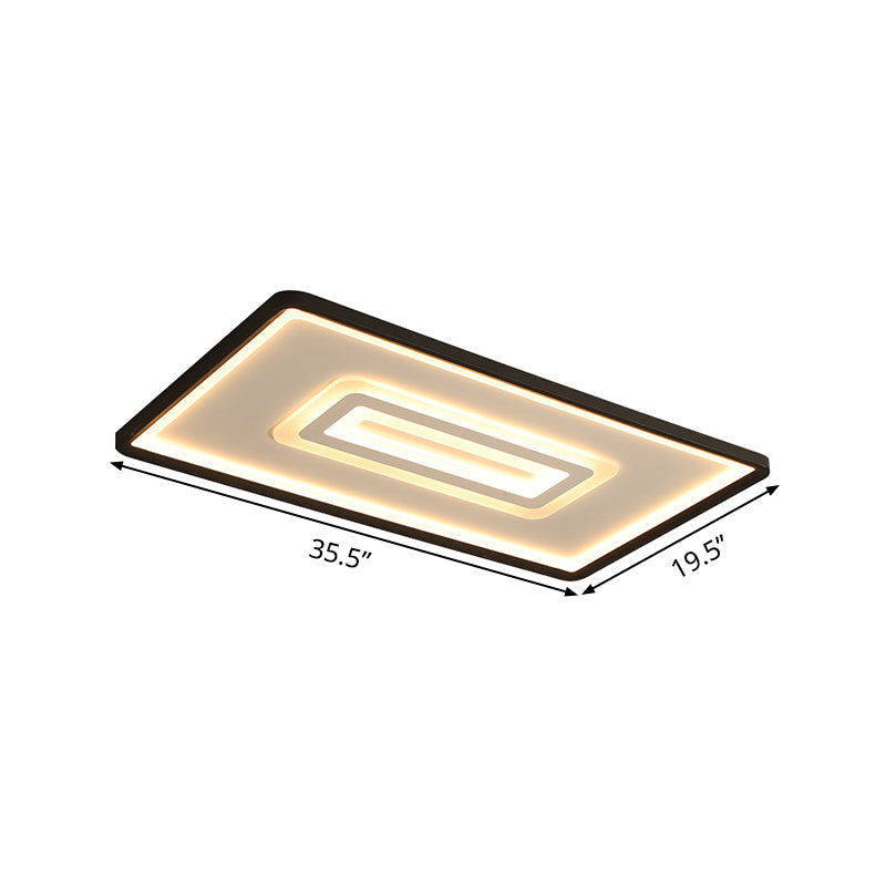 35.5"/43" W Dual Rectangle Flush Light Nordic Style Black Metal Indoor Light Fixture, Warm/White Light/Remote Control Stepless Dimming