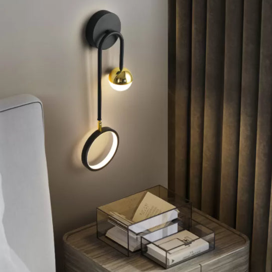 Black Metal LED Wall Lamp 2 Light Hanging Wall Sconce Lamp with Glass Globe and Acrylic Shade