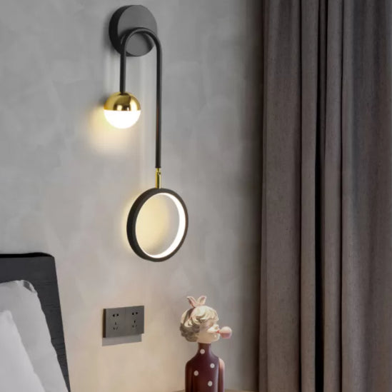 Black Metal LED Wall Lamp 2 Light Hanging Wall Sconce Lamp with Glass Globe and Acrylic Shade