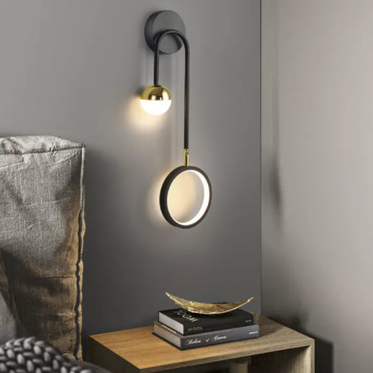 Black Metal LED Wall Lamp 2 Light Hanging Wall Sconce Lamp with Glass Globe and Acrylic Shade