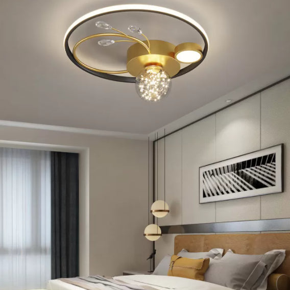 Trendy Modern Circular Plafond Lamp Clear Glass Bedroom LED Flush Mount in Zwart-Goud