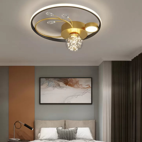 Trendy Modern Circular Plafond Lamp Clear Glass Bedroom LED Flush Mount in Zwart-Goud