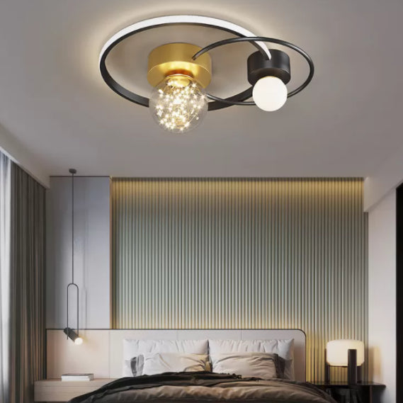 Trendy Modern Circular Plafond Lamp Clear Glass Bedroom LED Flush Mount in Zwart-Goud