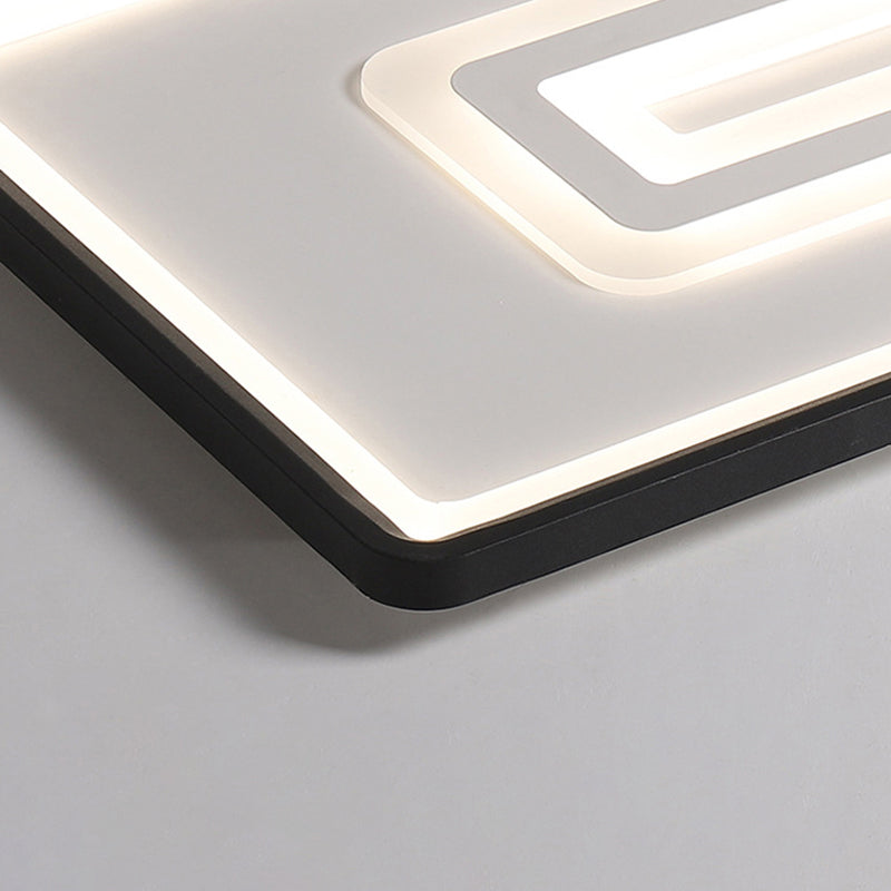 35.5"/43" W Dual Rectangle Flush Light Nordic Style Black Metal Indoor Light Fixture, Warm/White Light/Remote Control Stepless Dimming