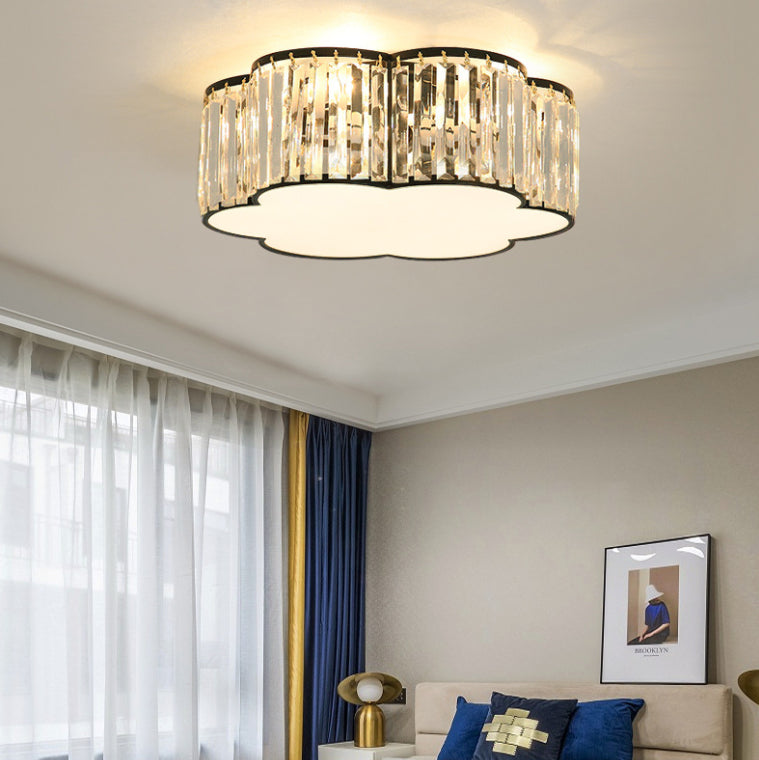 Plafonnier LED en cristal fleuri dans un style de luxe moderne en fer forgé pour chambre à coucher