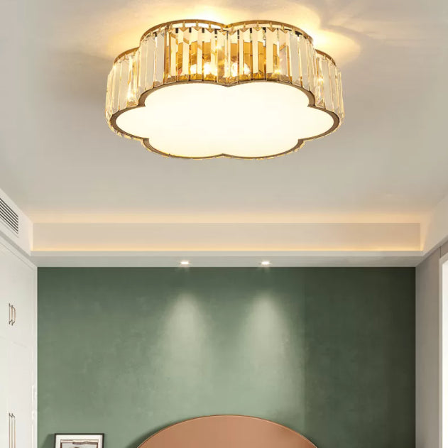 Plafonnier LED en cristal fleuri dans un style de luxe moderne en fer forgé pour chambre à coucher