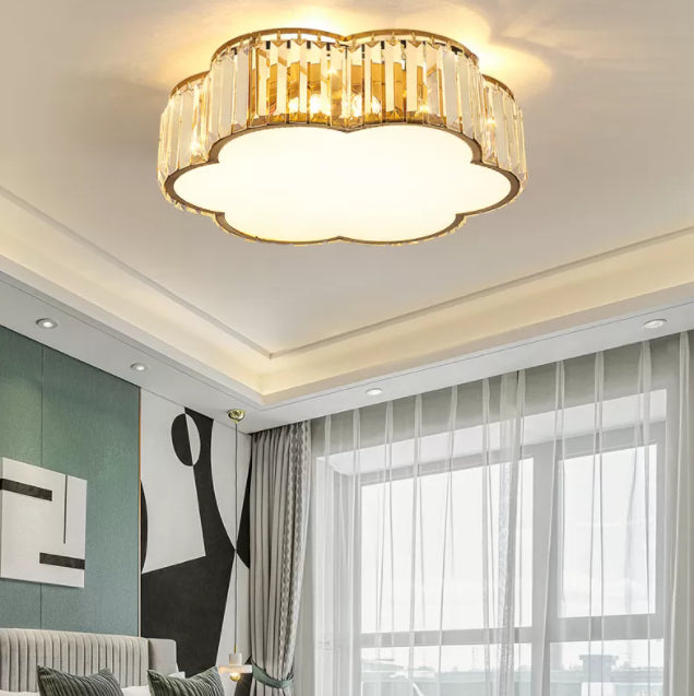 Plafoniera a LED in cristallo Floriated in stile moderno di lusso, montaggio ad incasso in ferro battuto per camera da letto