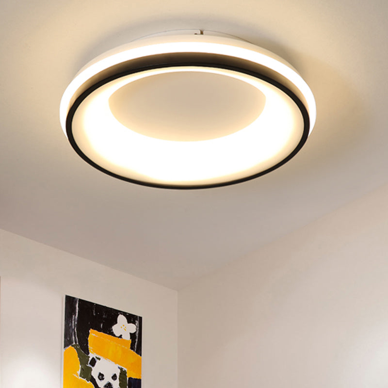 Nordic Drum Flush Mount Light Metallic Black LED Ceiling Light Fixture, Warm/White Light/Remote Control Stepless Dimming