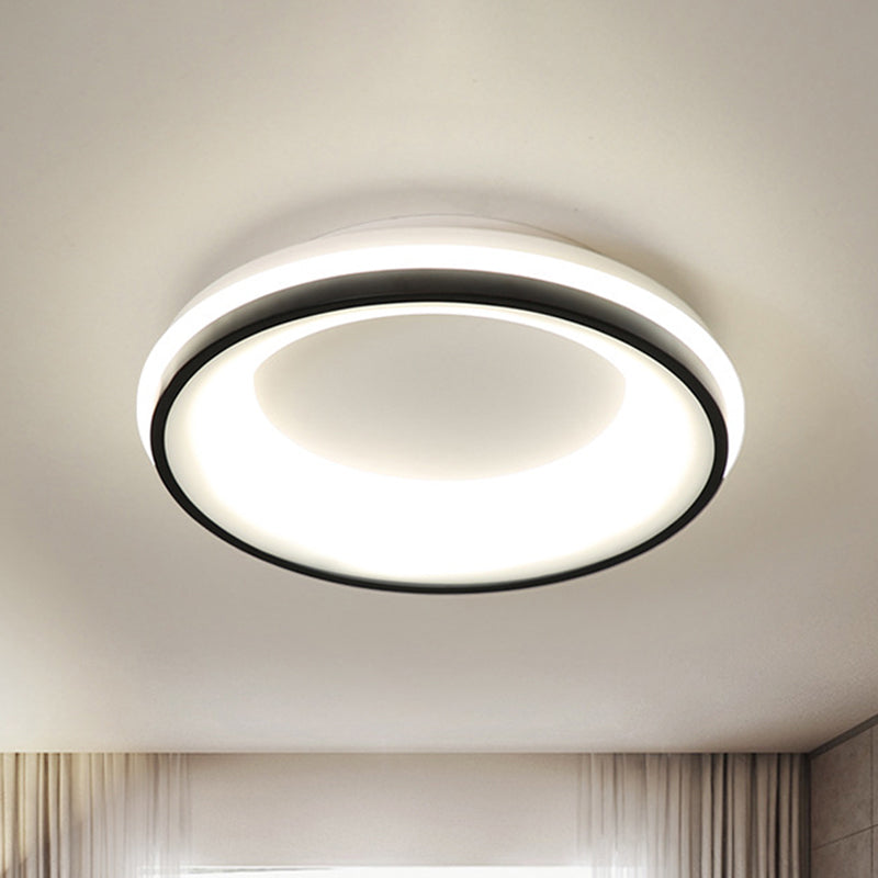 Nordic Drum Flush Mount Light Metallic Black LED Ceiling Light Fixture, Warm/White Light/Remote Control Stepless Dimming