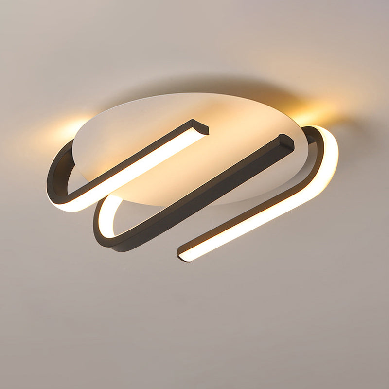 Acryl gebogene Deckenmontage Modernist LED Schwarz und Weiß Flushmount Deckenleuchte in Warm/Weißes Licht