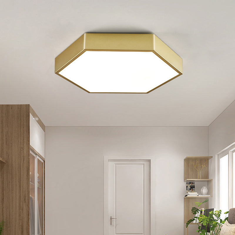 16"/19.5" W LED Living Room Ceiling Mounted Light Gold Flush Light Fixture with Hexagon Metal Shade