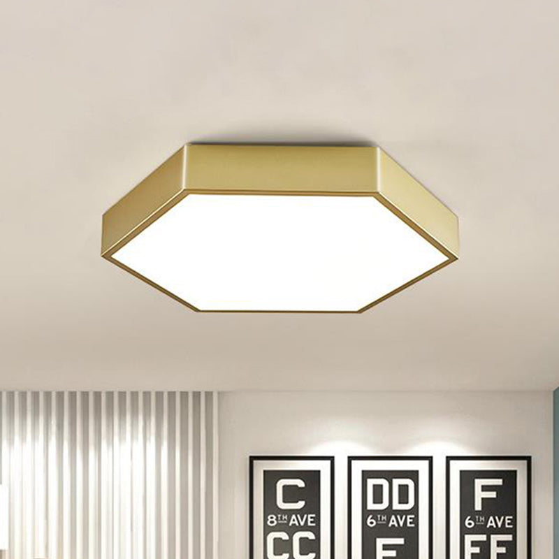 16"/19.5" W LED Living Room Ceiling Mounted Light Gold Flush Light Fixture with Hexagon Metal Shade
