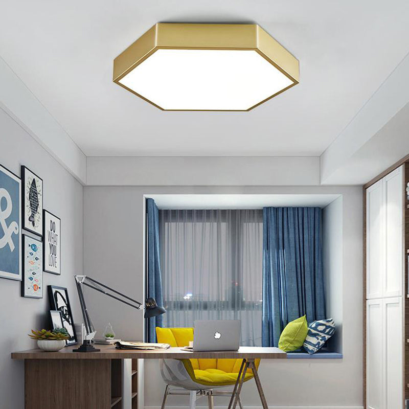 16"/19.5" W LED Living Room Ceiling Mounted Light Gold Flush Light Fixture with Hexagon Metal Shade