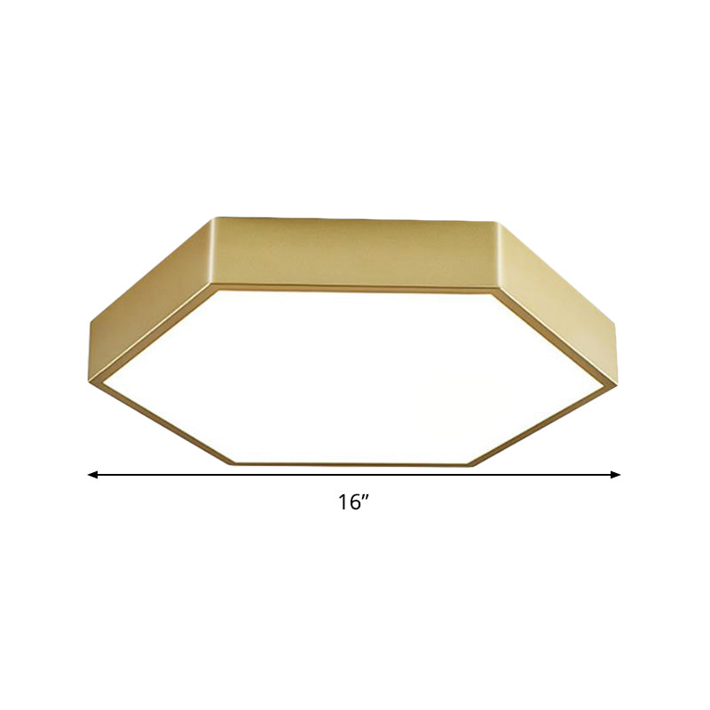 16"/19.5" W LED Living Room Ceiling Mounted Light Gold Flush Light Fixture with Hexagon Metal Shade