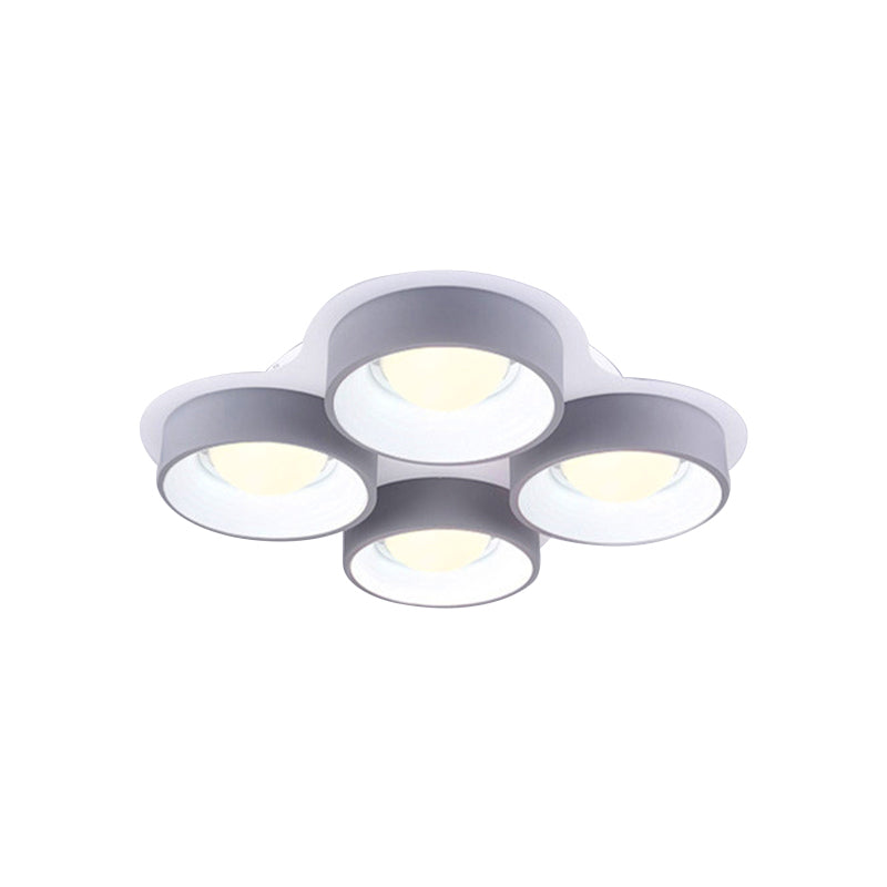 Minimalist Drum LED Ceiling Lamp Metal 4/6 Lights 21.5"/32.5" W Bedroom Flush Mount Ceiling Lighting Fixture in Grey