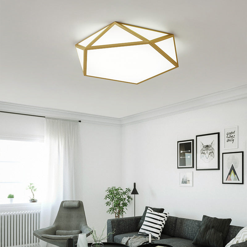 16.5"/20.5" Wide Gold Pentagon Ceiling Light Nordic LED Acrylic Flush Mount Lamp for Bedroom