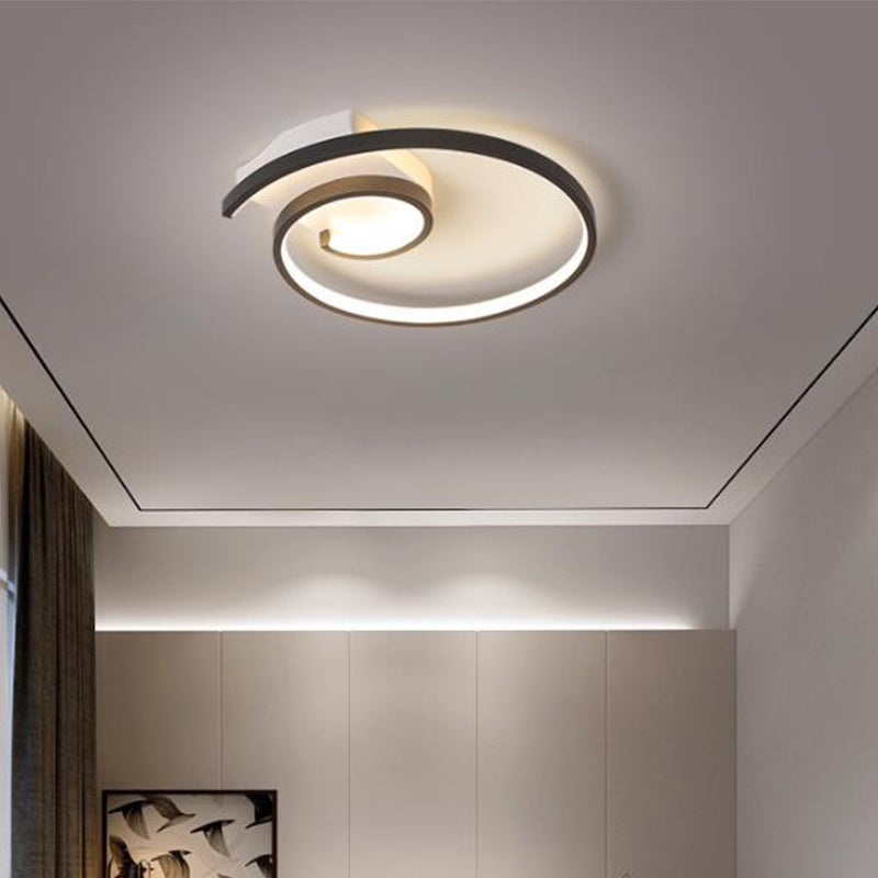 Super Thin Curled Metal Flush Mount Light Modern Style 16.5"/20.5" W LED Black/White Ceiling Lamp in Warm/White Light