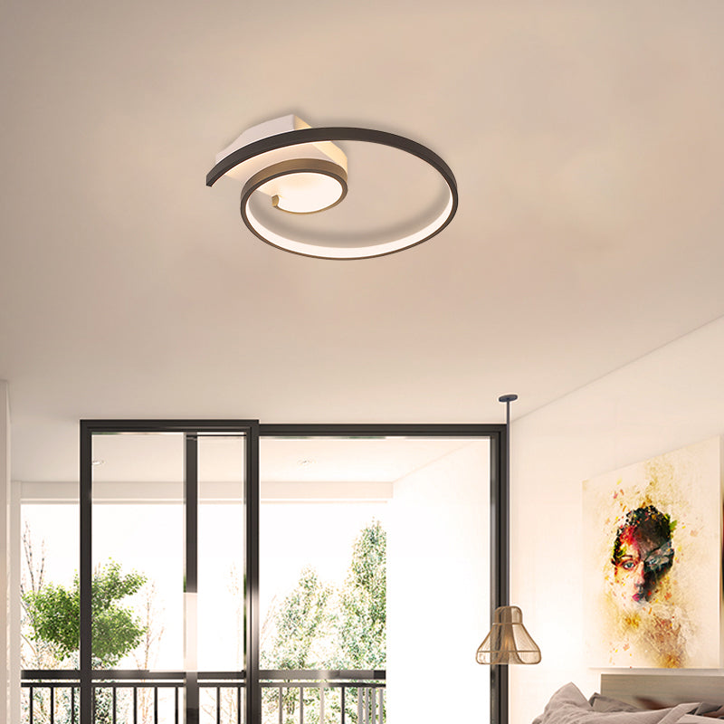 Super Thin Curled Metal Flush Mount Light Modern Style 16.5"/20.5" W LED Black/White Ceiling Lamp in Warm/White Light