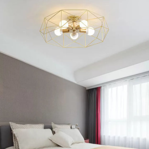 Industrial Cage Drum Semi Flush Mount Ceiling Light Metal Semi Flush Mount for Dining Room