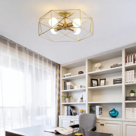 Industrial Cage Drum Semi Flush Mount Ceiling Light Metal Semi Flush Mount for Dining Room
