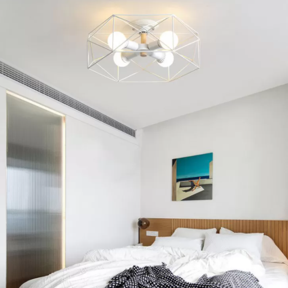 Industrial Cage Drum Semi Flush Mount Ceiling Light Metal Semi Flush Mount for Dining Room