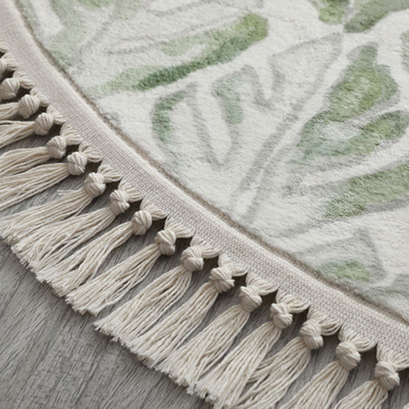 Round White Tone Modern Indoor Rug Polyester Floral Print Rug Non-Slip Backing Indoor Rug for Living Room