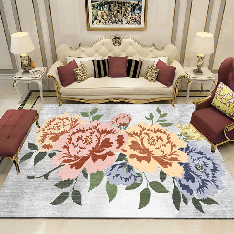 Multicolor Modern Area Carpet Polyester Floral Ink Printing Indoor Rug Easy Care Carpet for Living Room