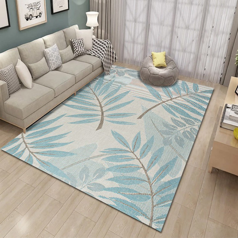 Blue Tone Modern Indoor Rug Polyester Plant Print Carpet Easy Care Rug for Home Decoration