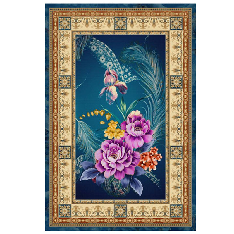 Alfombra de Poliéster Estilo Moderno Tapiz Antideslizante con Patrón de Flores para Sala de Estar