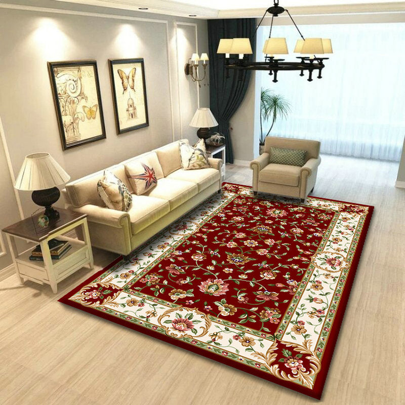 luxury Mid-Century Modern Area Rug Antique Floral Printed Carpet Polyester Anti-Slip Backing Area Carpet for Living Room
