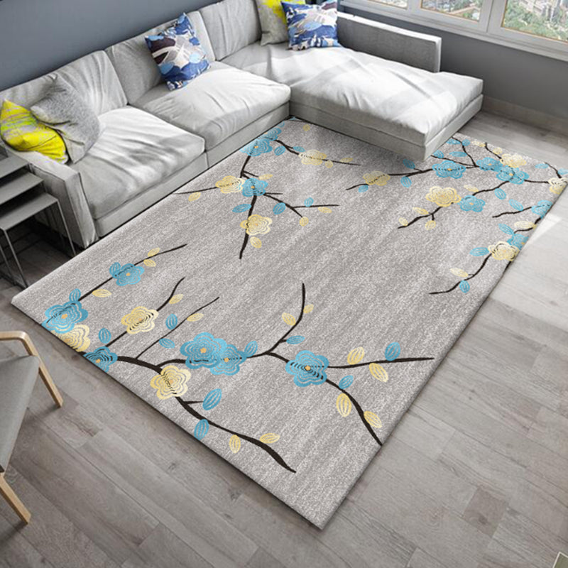 Multicolor Home Decoration Carpet Modern Plant Printed Area Rug Polyester with Non-Slip Backing Rug