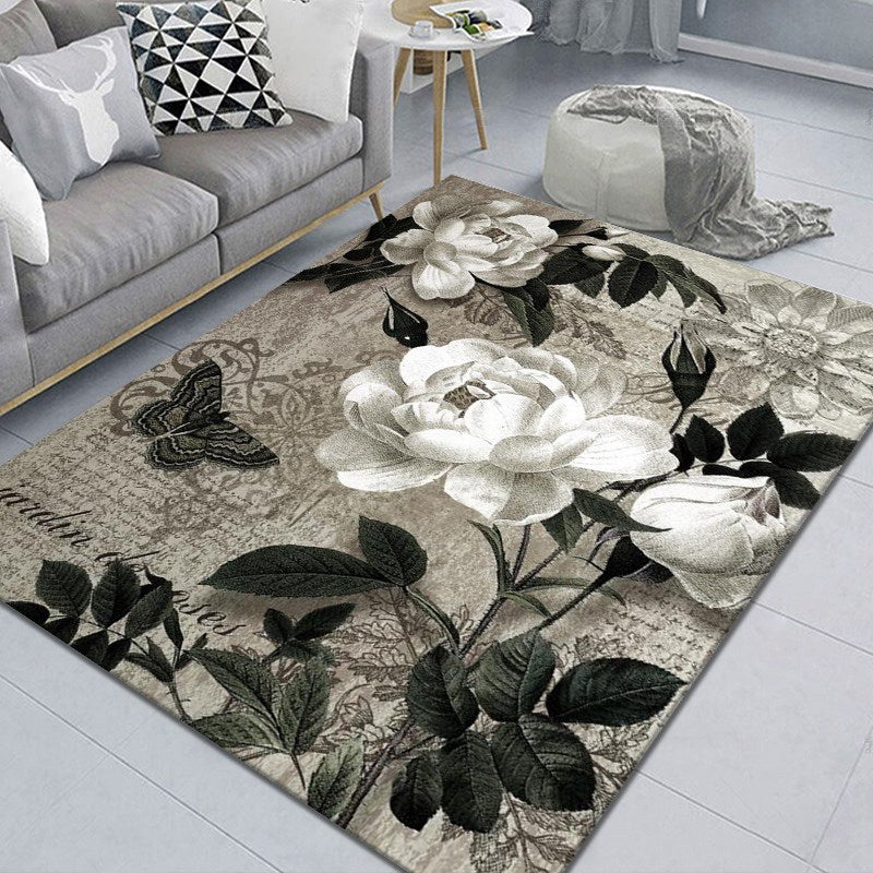 Luxury Multicolor Modern Rug Polyester Flower Pattern Area Rug Non-Slip Backing Carpet for Living Room