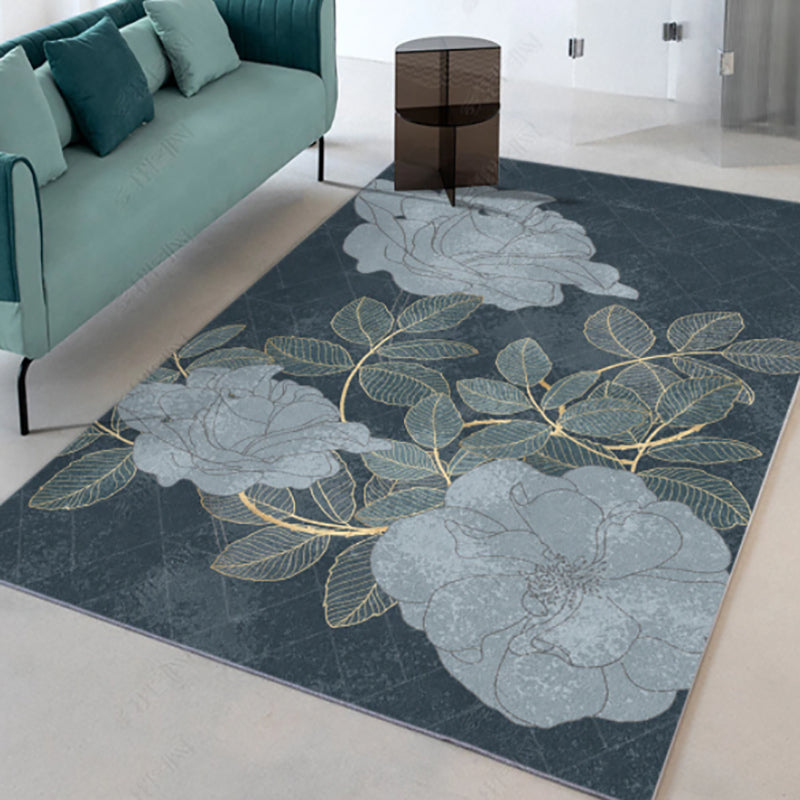 Dunkle Farbe Moderner Indoor Teppich Polyester Ginkgo Biloba Print Teppich Easy Care Teppich für die Heimdekoration